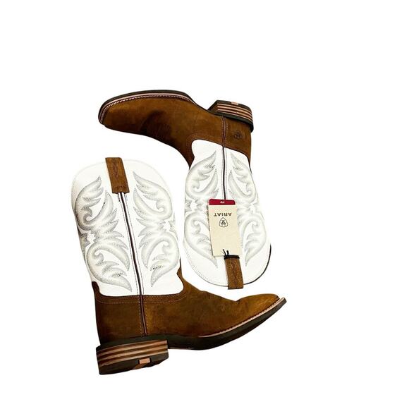 Ariat Men\'s Ricochet Wide Square Toe Cowboy Boot Brown White Size 8.5D NWT